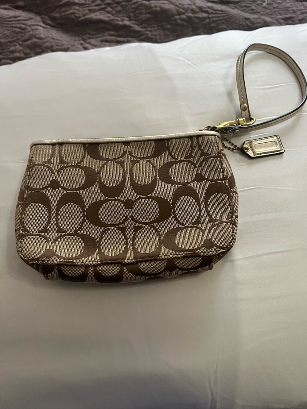 Coach Brown Signature Canvas Wristlet with Flower - Picture 3 of 3